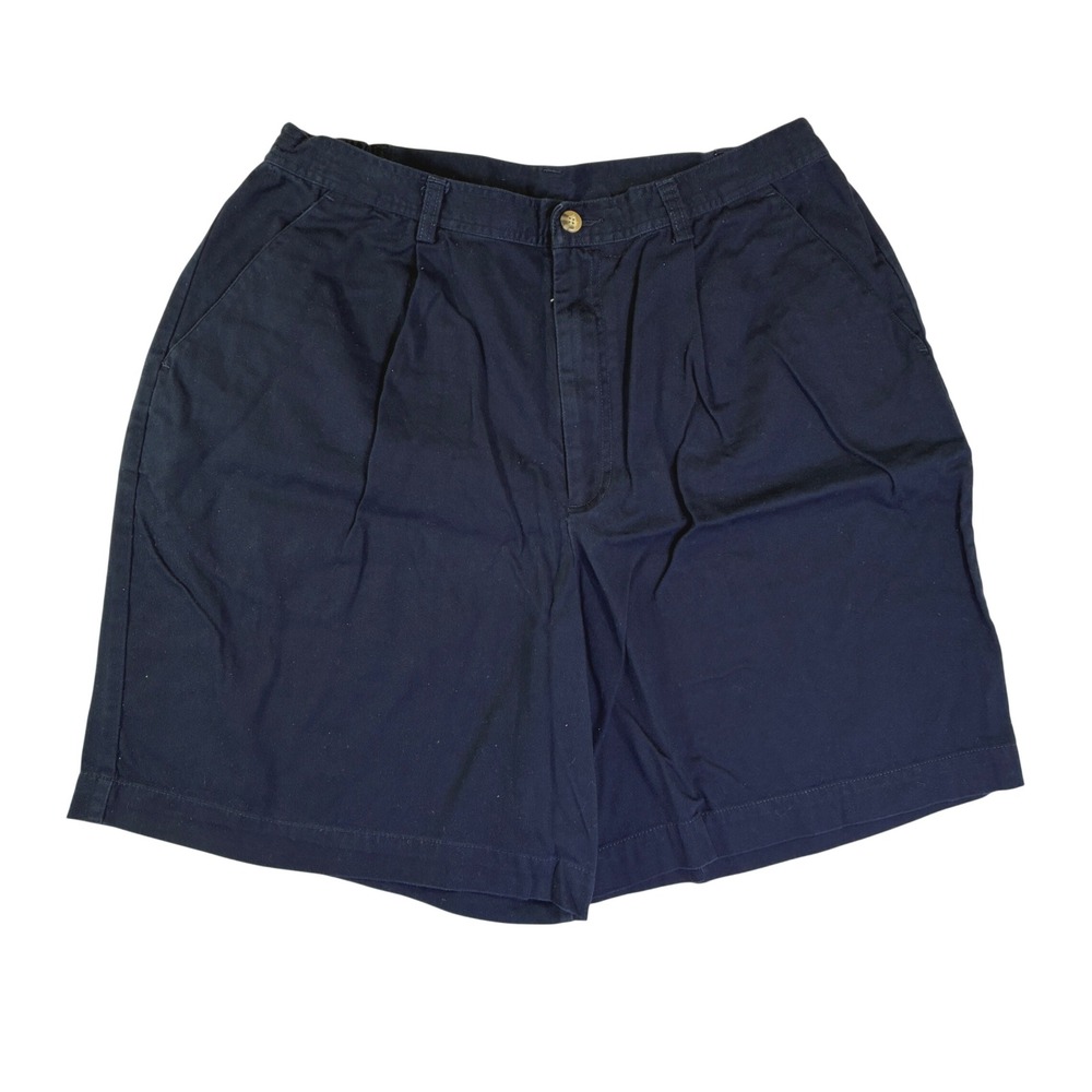 St Johns Bay Mens Navy Blue Pleated Cotton Shorts Size 16 Elastic Waist Chino